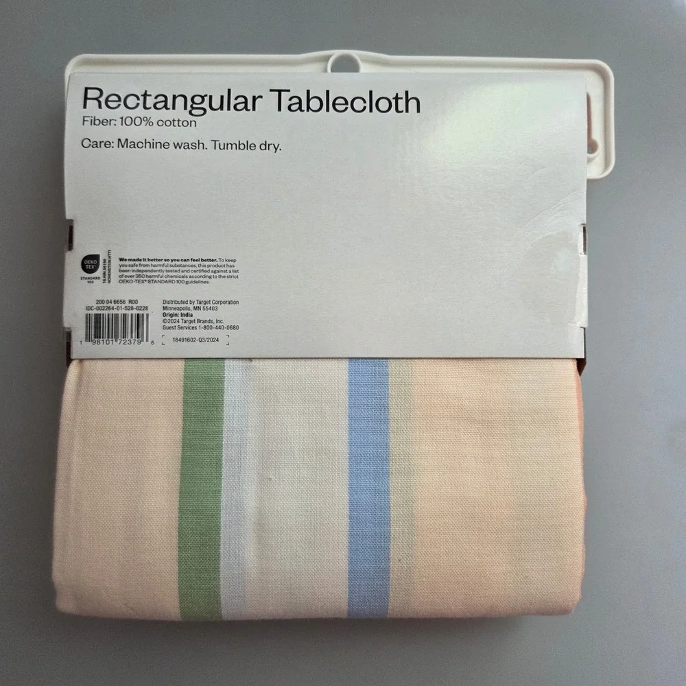 Room Essentials Rectangular Tablecloth 60x84 Cotton Pastel Stripe Seats 6-8 NEW